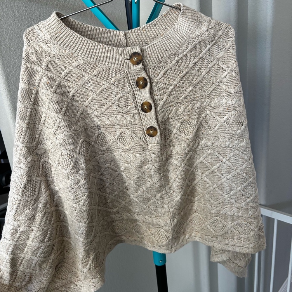 J. Jill Beige Cable Knit Poncho